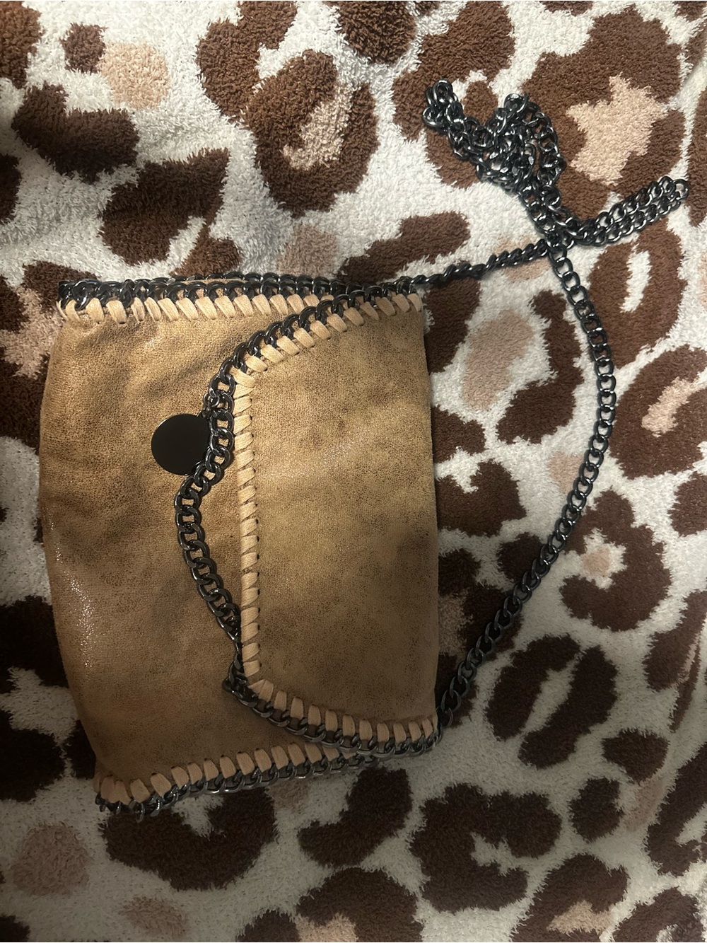 Tan Suede Crossbody Bag with Chain